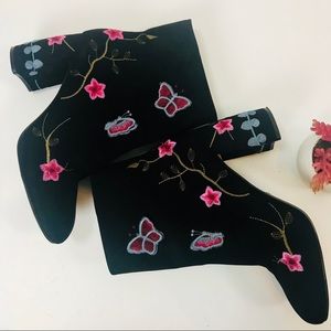 Nanette  Lilly flower embroidered suede feel boots